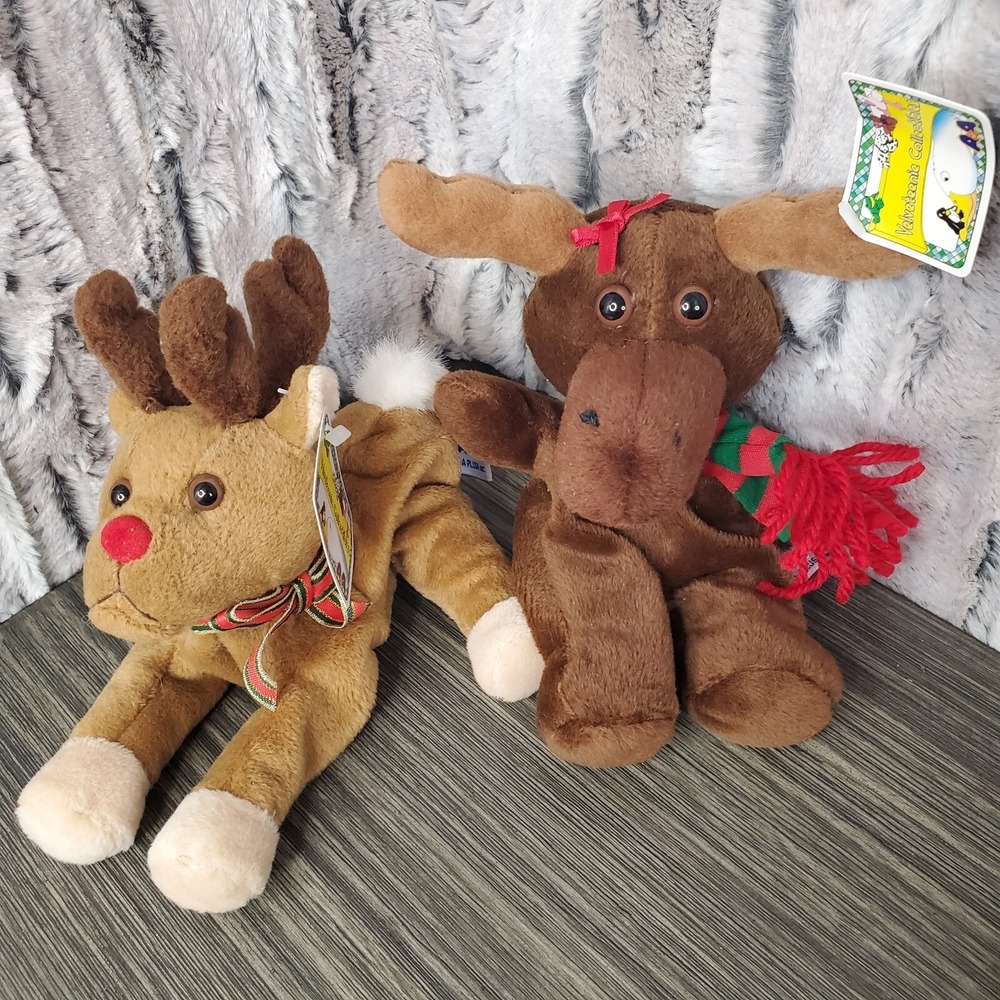 A&a Global Velventeenie Beanie Reindeer And‎ Christmas Moose Holiday Plush Lot